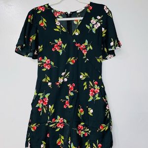 Black and Floral Romper with Pockets